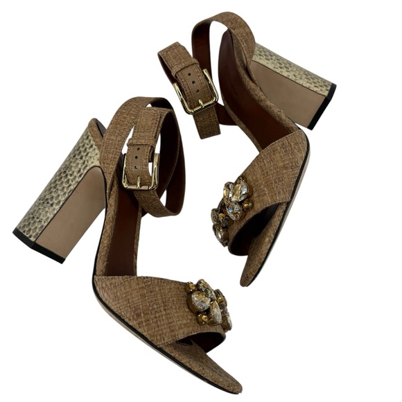 Dolce Gabbana Raffia Snakeskin Jeweled Block Heel Sandals Designer EU 40 US 10 - Picture 4 of 15